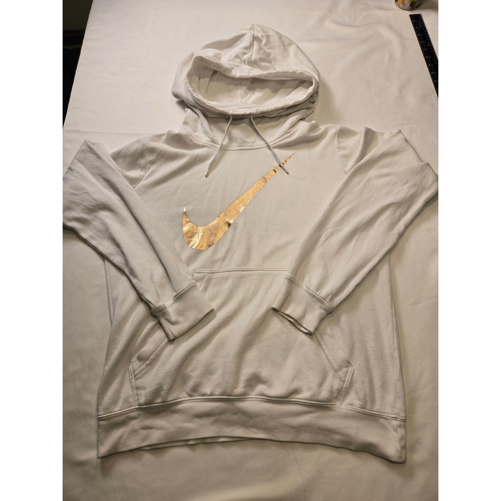 Nike Hoodie Pullover Womens Medium White Good Rose Gold Foil Swoosh Sweatshirt
